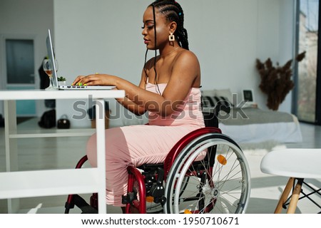 Similar – Image, Stock Photo Young woman in wheelchair with loyal dog in kitchen