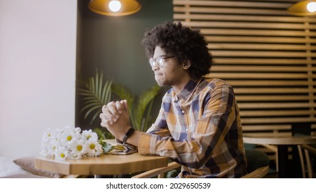 Young Dissapointed Man Waiting In Cafe, Being Stood Up On A Date, Nobody's Coming