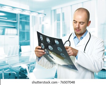 Young Doctor Hold Xray 3d Office Background