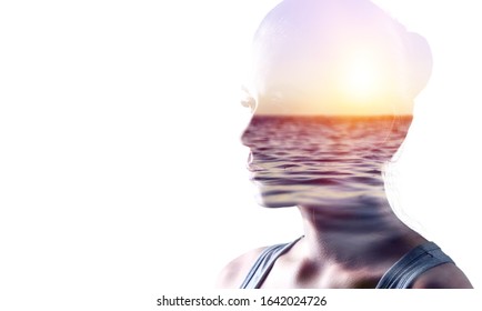 Young double exposure  woman and sunset background - Shutterstock ID 1642024726