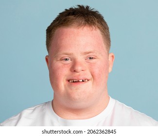 Young Down Syndrome Man, Smiling Face Portrait