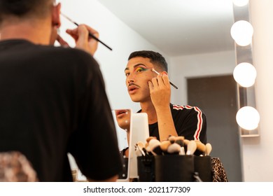 Young Drag Queen Wearing Make-up In Front Of The Stage