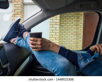 Young Drinking Coffee Take Away Feet Stock Photo 1448925308 | Shutterstock