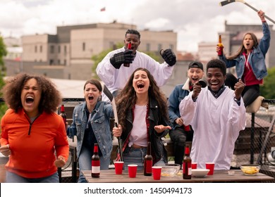 Young Ecstatic Friends Shouting Excitedly While Stock Photo 1450494173 ...