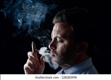 Young Elegant Portrait Businessman Smoking Cigar Stock Photo 128283998 ...