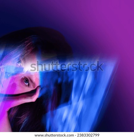 Similar – Mysterious young woman covering by a hood