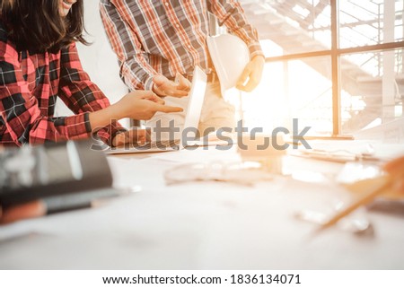 young engineers are use laptop notebook design modern project in the office, Engineer concept