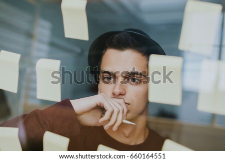 Image, Stock Photo entrepreneur freelance organizing work with notes on the glass