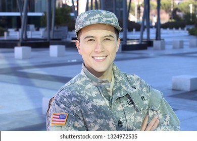 Young Ethnic American Soldier Smiling