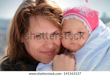 Similar – Image, Stock Photo mother with her daughter asleep in her arms