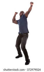 Young Excited Casual Black Man Screaming On White Background