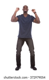 Young Excited Casual Black Man Thrilled On White Background