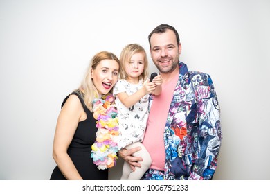 Young Family Poses Photo Booth Remote Control Props Party Wedding Celebration Baby Daughter 