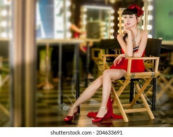 Young Fashion Asian Model With Cosmetics At Dressing Room