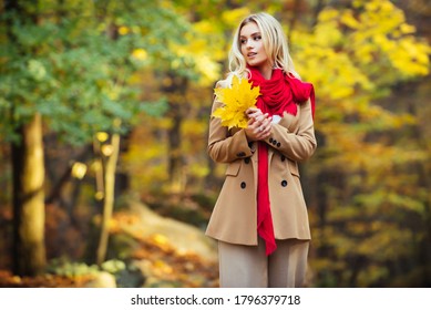 Young Fashion Woman In Autumn Color Dress