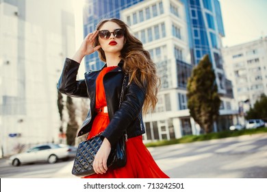casual red dress with jacket