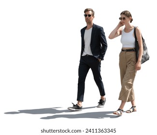 Young fashionable couple walking in the street in summer isolated on white background - Powered by Shutterstock