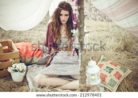 Young fashionable hippie girl outdoor