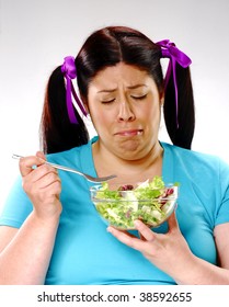 Young Fat Girl Eating Salad,woman Eating Salad,