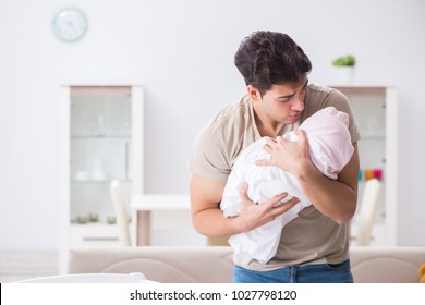 Young Father Dad Frustrated At Crying Baby