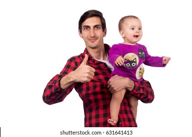 Young Father With His Baby Daughter With Thumb Up