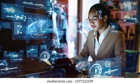 Young femal e engineer concept. GUI (Graphical User Interface). - Shutterstock ID 1377112199