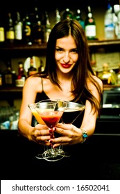 A Young Female Bartender, Photographed At Work.