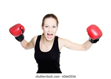 Young Female Boxer Over White