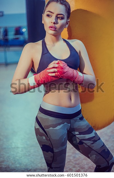 Boxing girls in yoga pants Young Female Boxer Workout Gym Sexy Stock Photo Edit Now 601501376
