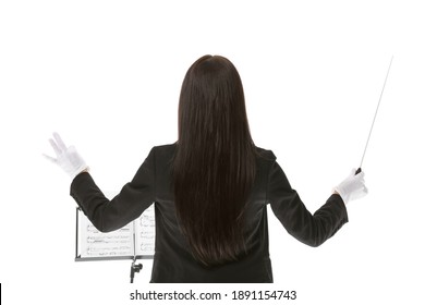 Young Female Conductor On White Background