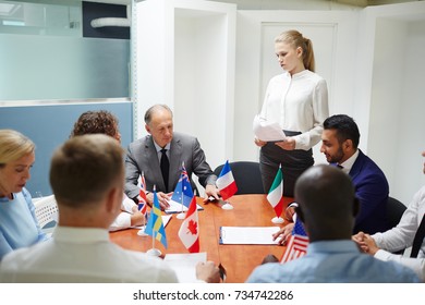 Young Female Delegate Making Report Colleagues Stock Photo 734742286 ...