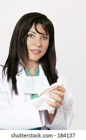 Young Female Doctor Drying Hands (isolated On White)
