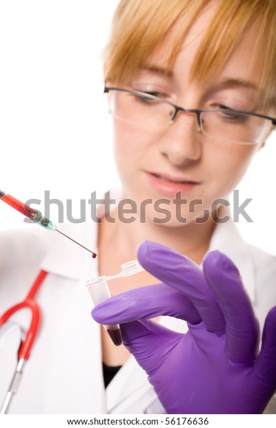 Back View Of Young Attractive Female Nurse Taking Fake 