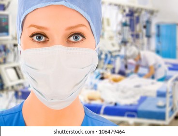 Young Female Doctor In Pediatric Intensive Care Unit