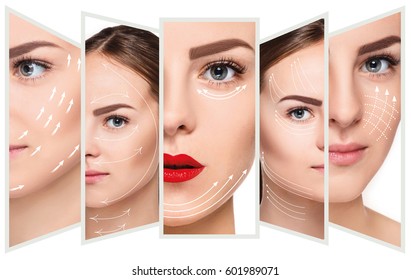 The young female face. Antiaging and thread lifting concept - Powered by Shutterstock