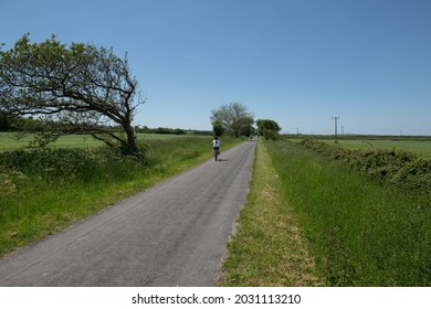 Young Female Girl Cycling Along The Tarka Trail On The South West Coast Path At Fremington Quay Between Barnstaple And Instow On The North Devon Coast, England, UK