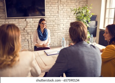 Young Female On Job Interview With Commission