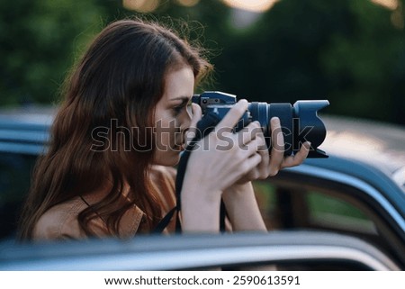 Similar – Image, Stock Photo Outdoor photographer captures serene lakeside moments