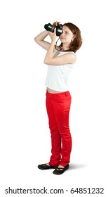 Young Female Photographer, Isolated Over White Background