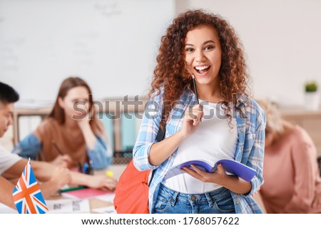 Young female student at language school