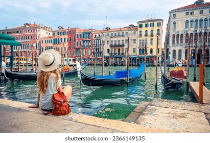 Young female tourist enjoyment Venice city- travel, tour tourism in Europe - Powered by Shutterstock