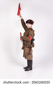 Young Female Traffic Controller In Military Clothes Of The Soviet Army During The Wwii 1940s