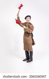 Young Female Traffic Controller In Military Clothes Of The Soviet Army During The Wwii 1940s