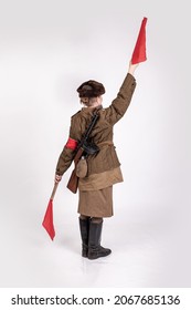 Young Female Traffic Controller In Military Clothes Of The Soviet Army During The Wwii 1940s