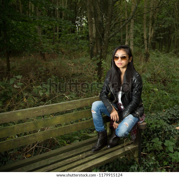 Young Filipino Woman Black Leather Jacket Stock Photo 1179915124 ...