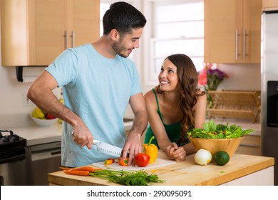 Young Fit Lovers Making Health Food For Lunch And Dinner To Keep In Shape