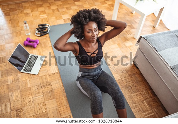 Young Fit Woman Black Sportswear Doing Stock Photo Edit Now 1828918844