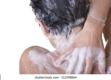 Young Fit Woman In Shower Washing Her Body