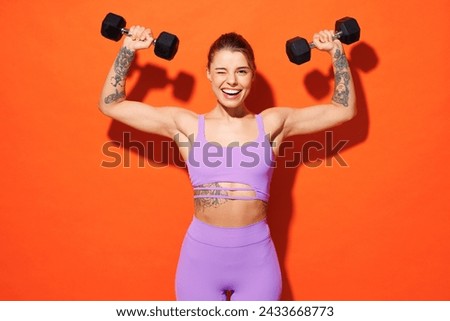 Similar – Image, Stock Photo Fitness woman exercises with fitness ball outdoor walks on road near forest has healthy lifestyle dressed in black active wear, has happy expression, stays in good physical shape. Fitness concept