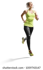 Young Fitness Woman Runner Isolated At White